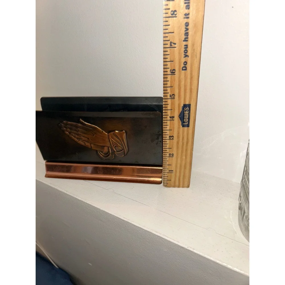 Vintage Copper Praying Hands Napkin Holder Religious Letter Mail Organizer